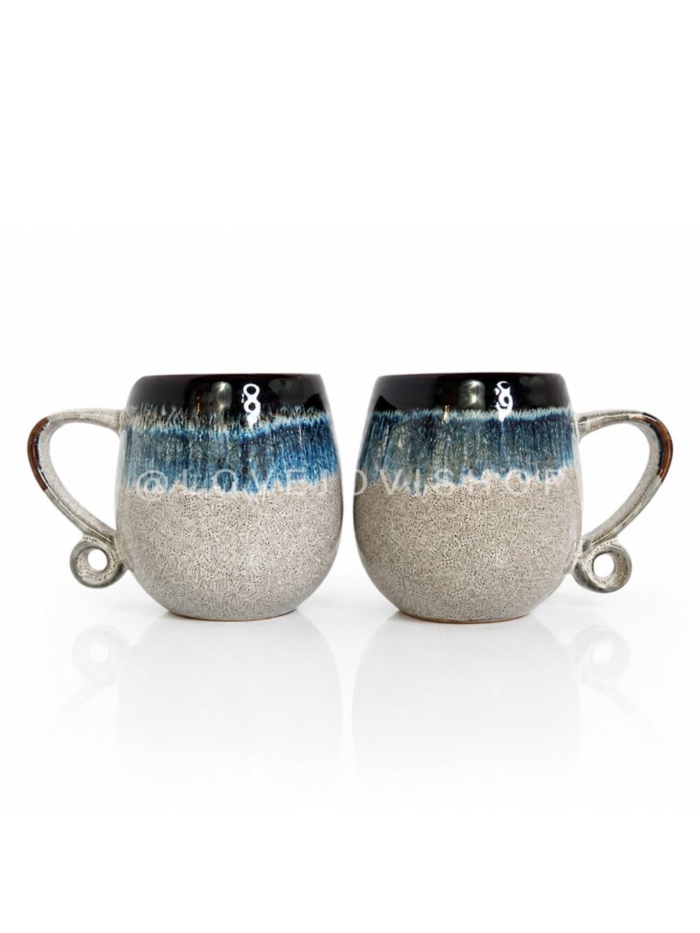 Home | Pair Oversized Ceramic Mugs Glazed Blue Neutral | Set of 2 Meritage Cozy